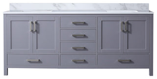 Jacques 80" Dark Gray Double Bath Vanity Cabinet Carrara Marble Top Square Sinks