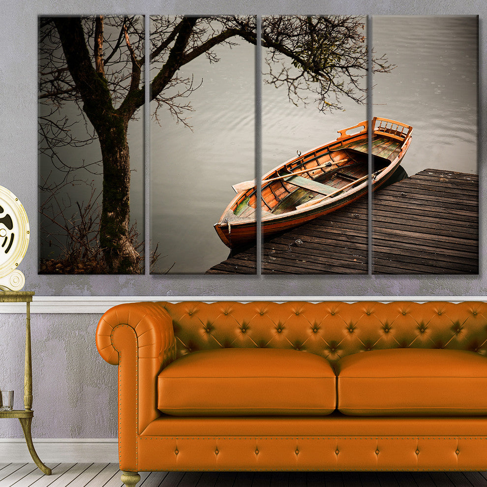 Little Rowing Boat Ferry, Boat Canvas Art Print, 48"x28", 4 Panels