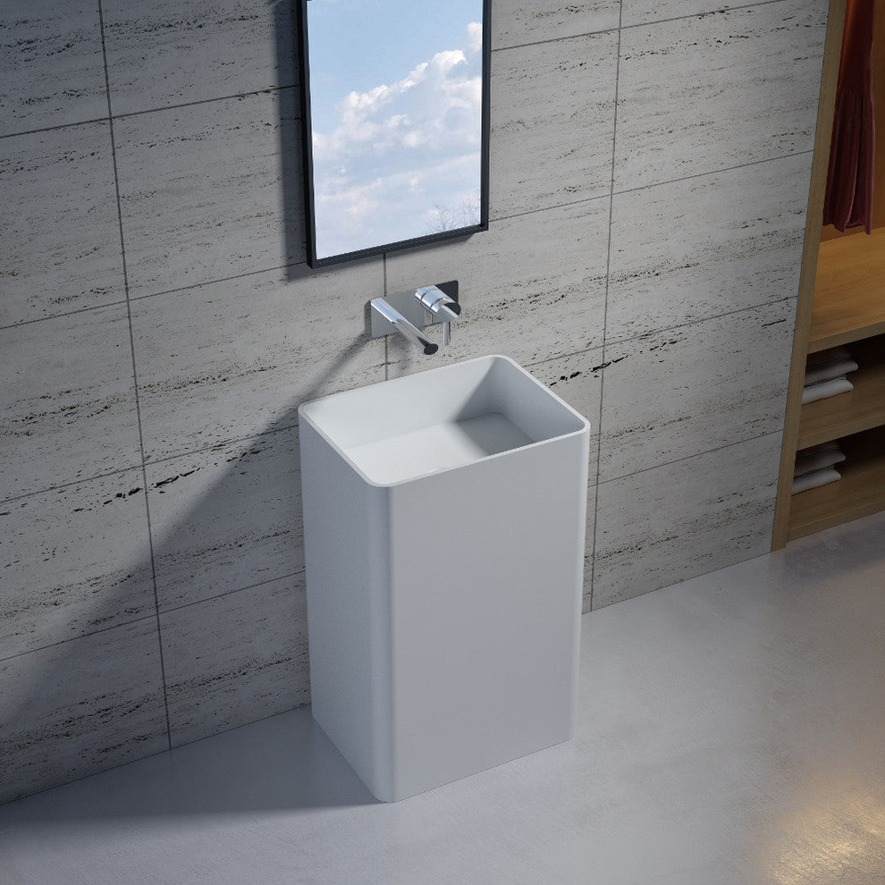 21" Polystone Free-Standing Bathroom Sink, Matte White, No Faucet