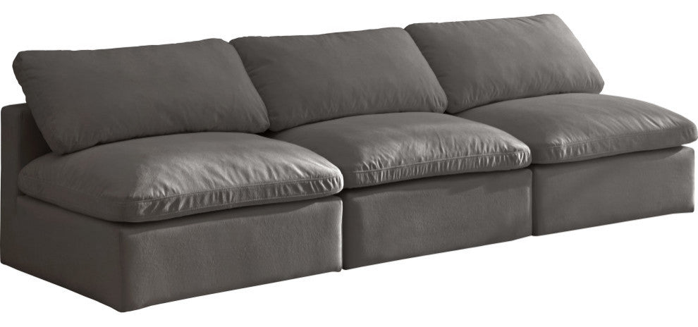 Plush Velvet / Down Standard Comfort Modular Sofa, Gray, 3-Piece: 3 Armless Chair