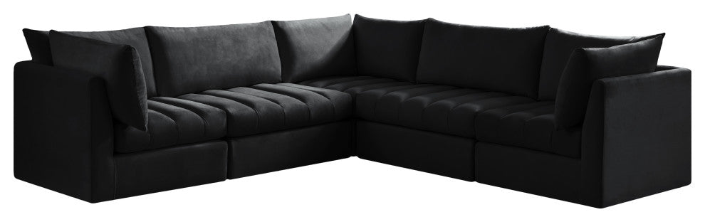 Jacob Velvet Upholstered 5-Piece L-Shaped Modular Sectional, Black