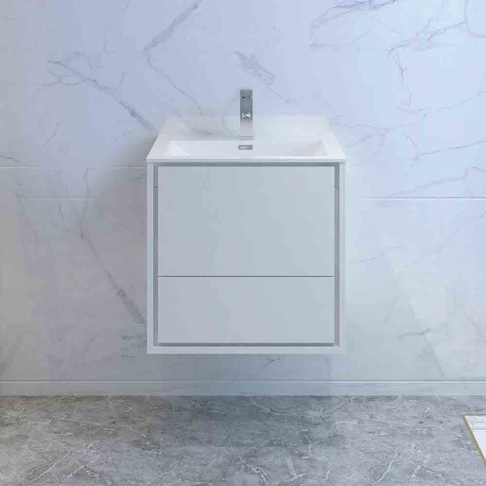 Fresca Catania 24" Gloss White Wall Hung Cabinet With Integrated Sink