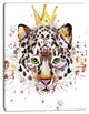 Leopard Head with Golden Crown, Contemporary Animal Art Canvas, 28"x60"