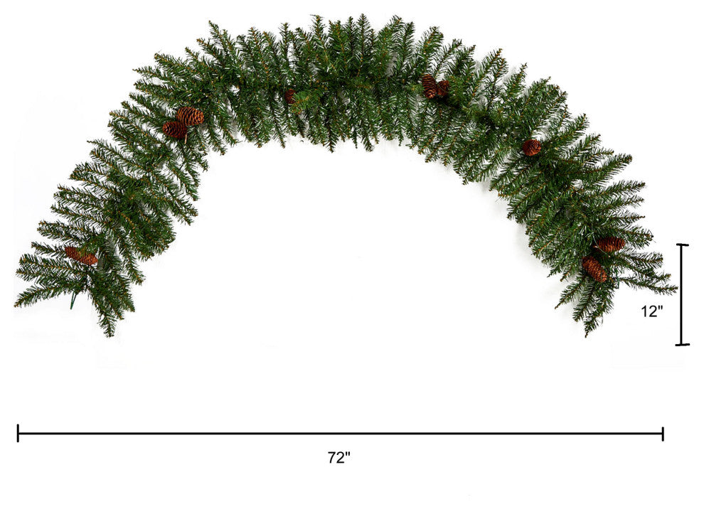 6' Mixed Alaskan Pines and Pinecones Faux Xmas Garland 50 Warm White LED Lights