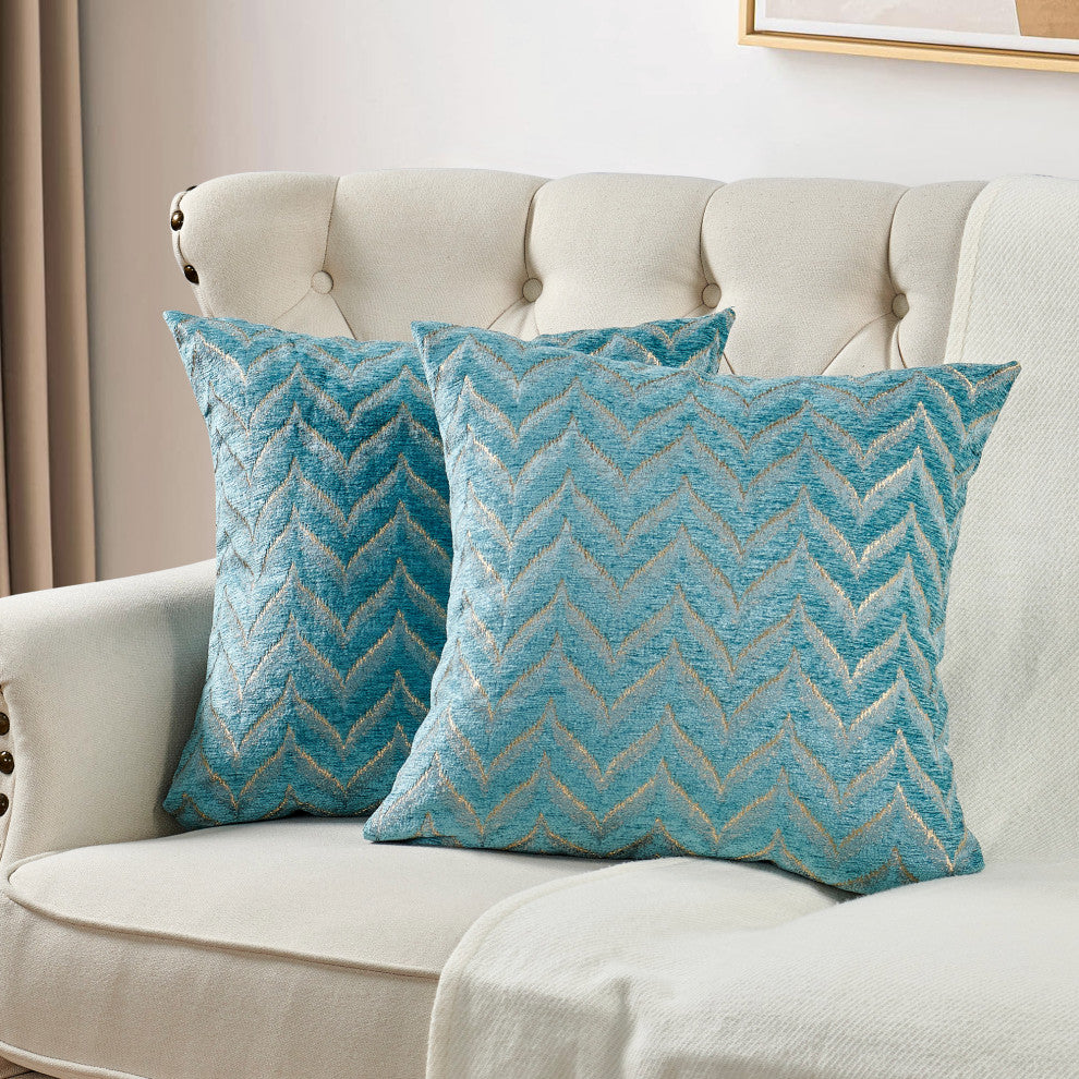 Jacquard Chenille Pillow Covers, 2-Piece Set, Turquoise, 20"x20"