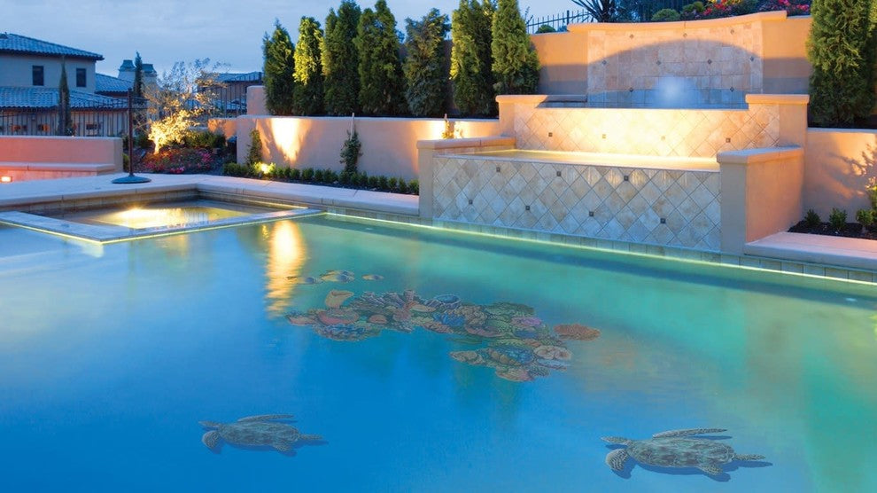 Sea Turtle Porcelain Swimming Pool Mosaic 10"x10", Brown