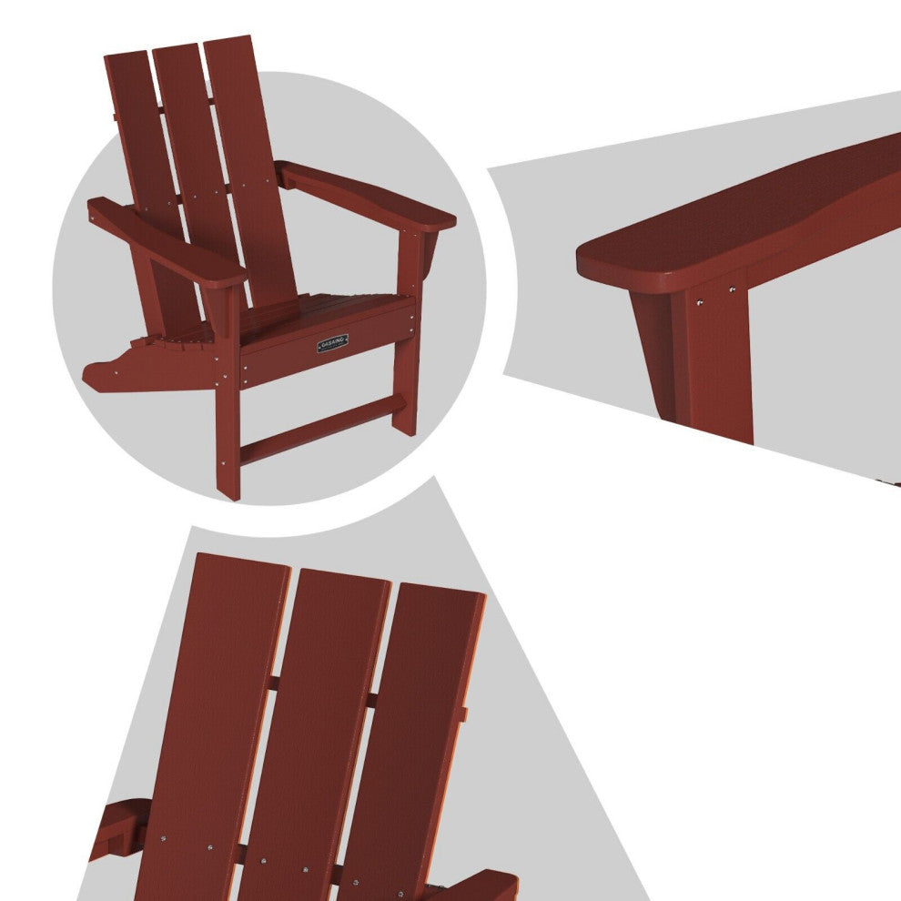CASAINC Adirondack Chair PS Board 3 Back Panel Outdoor Widened Armrests Red