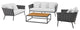 Lounge Sectional Sofa Chair Table Set, Aluminum, Modern, Outdoor, White