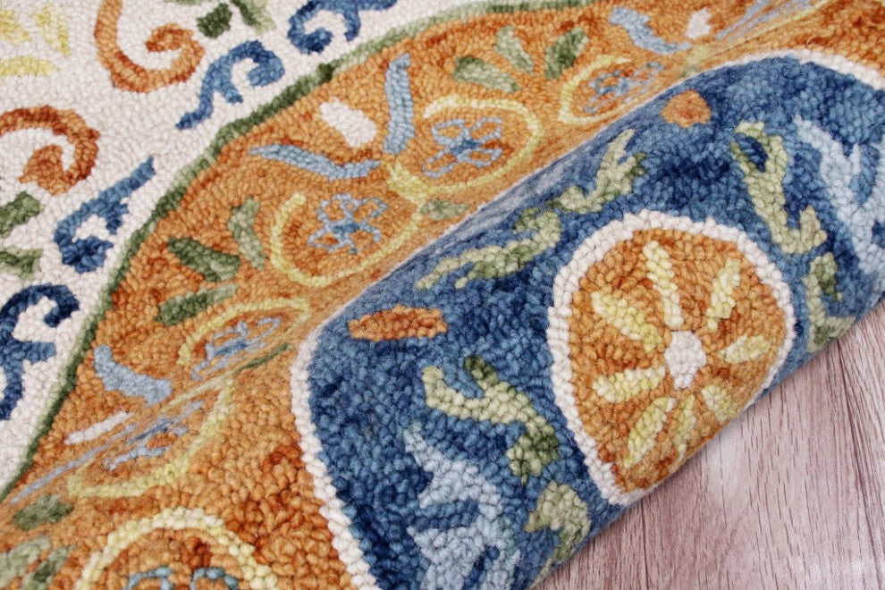 4" Round Orange Traditional Medallion Area Rug