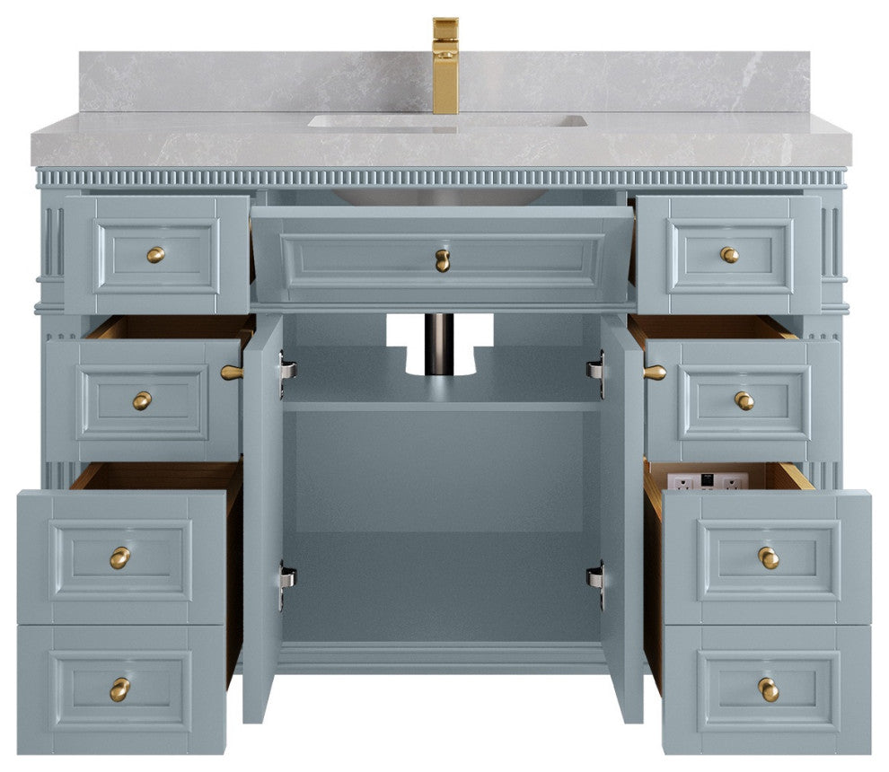 Paris 48" Single Sink Bathroom Vanity, Blue Heather 2" Pearl Gray