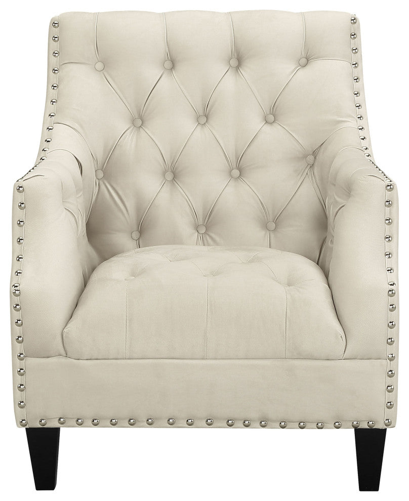 Norway Tufted Accent Chair with Nailhead Trim, Beige
