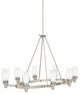 Oval Chandelier 8-Light, Brushed Nickel/Clear With Satin Etched Cased Opal Glass
