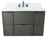 37" Single Wall Mount Vanity, Linen Gray Finish With White Engineered Stone Top