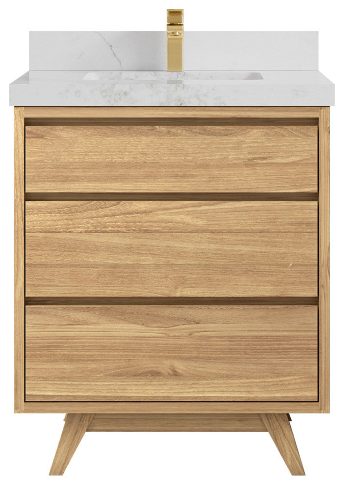 Madison Teak 30 Single Sink Bath Vanity in Light Natural 2" Calacatta Nuvo