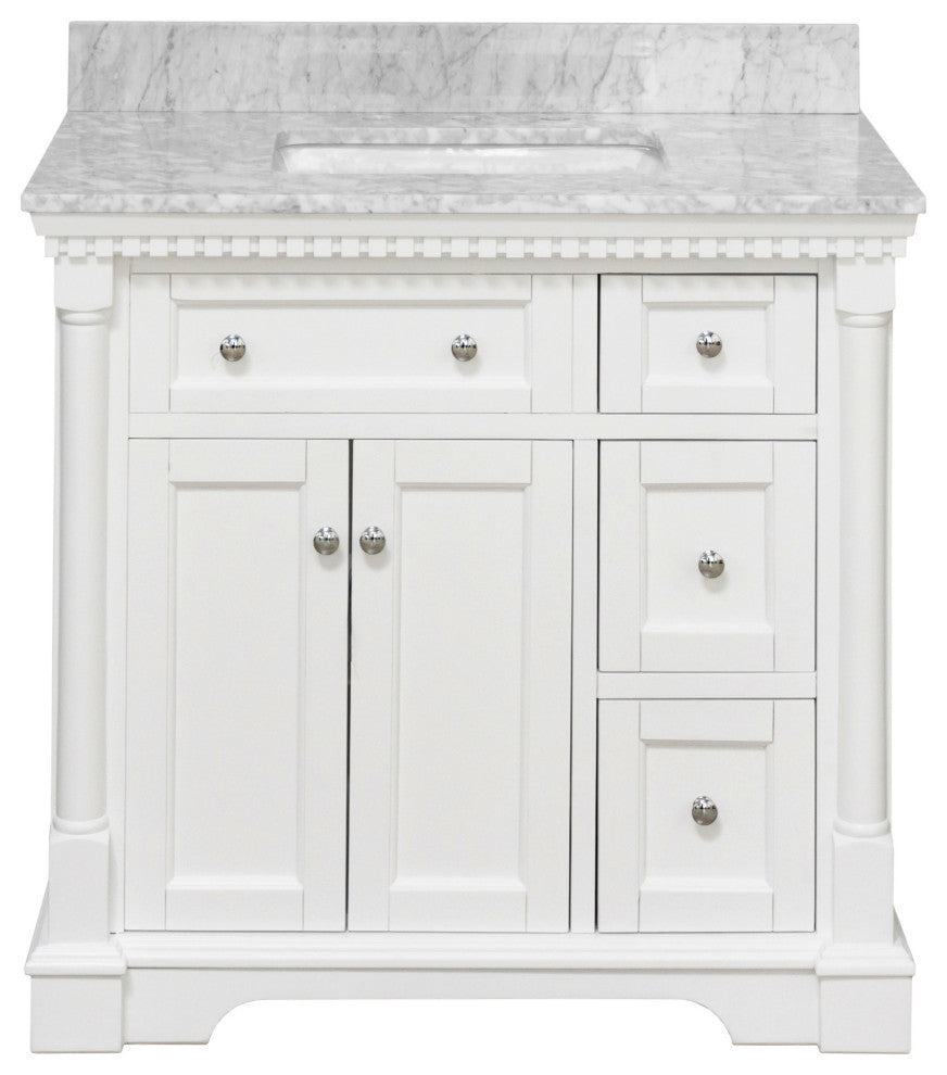 Sydney 36" Bathroom Vanity, White, Carrara Marble