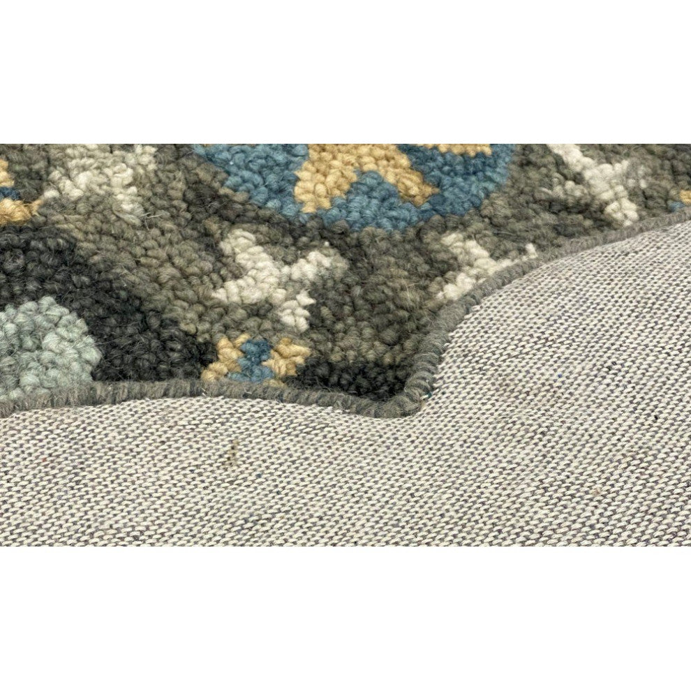 5" Round Gray Border Floral Medallion Area Rug