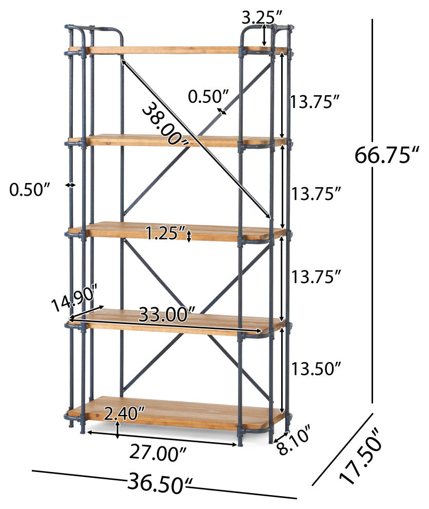 Mercia Industrial 5 Shelf Firwood Bookcase