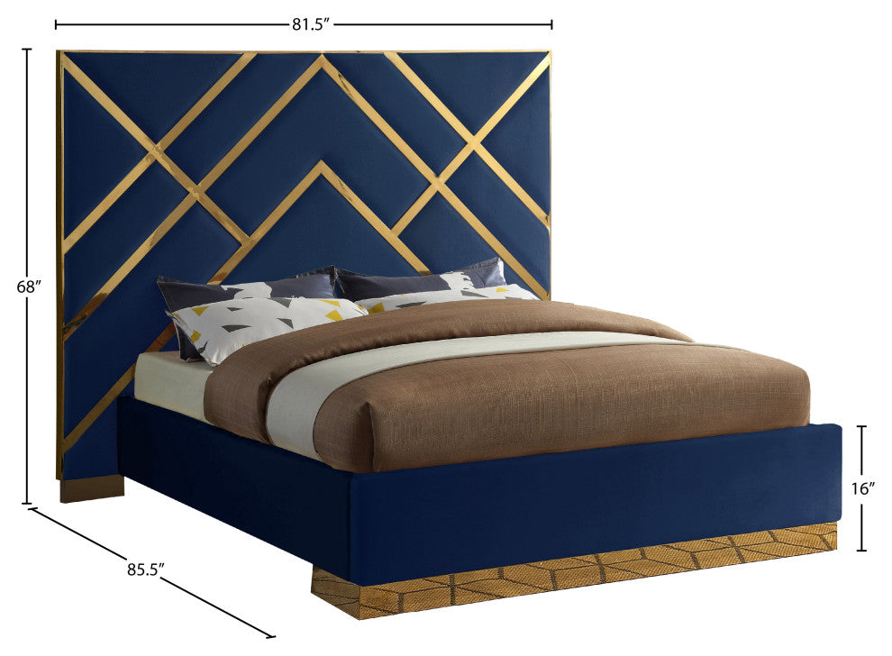 Vector Upholstered Bed, Navy, Queen, Velvet