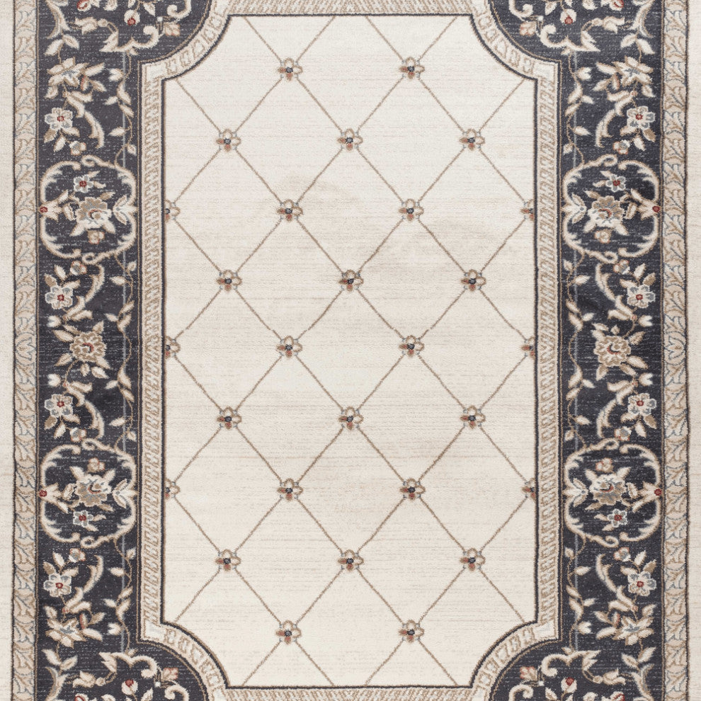 5' X 8' Ivory Or Grey Diamond Bordered Area Rug