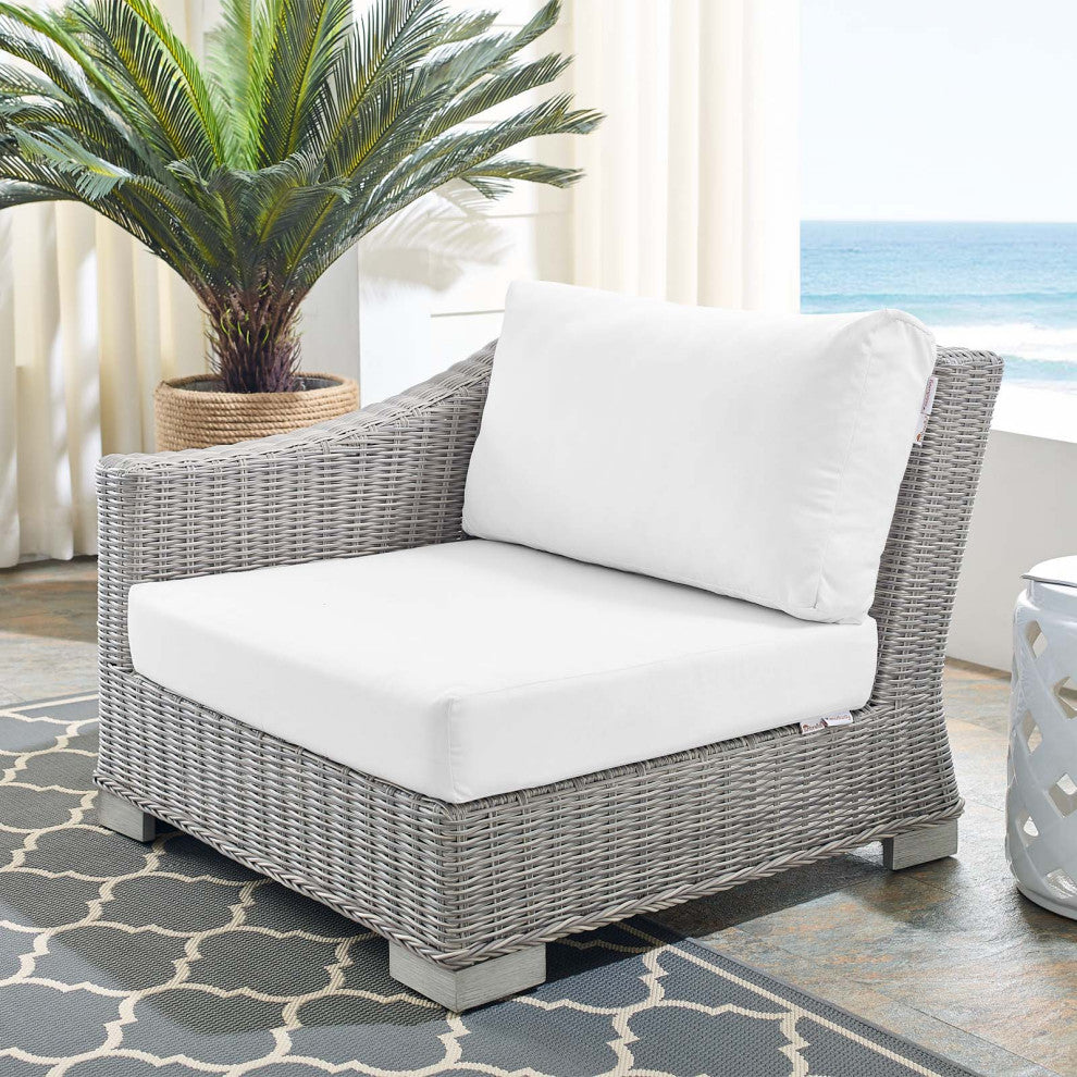 Lounge Chair, Sunbrella, Rattan, Wicker, Gray White, Modern, Outdoor Patio