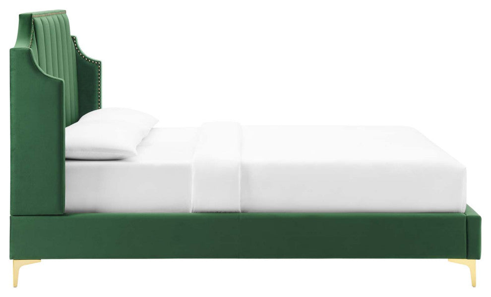 Daniella Performance Velvet Queen Platform Bed Emerald