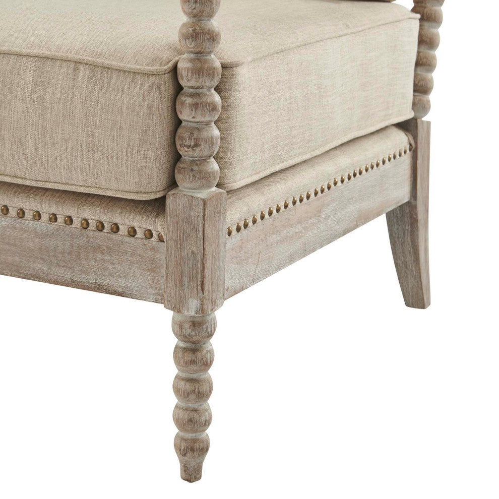 Armchair Accent Chair, Nailhead, Beige, Fabric, Modern, Lounge Cafe Hospitality