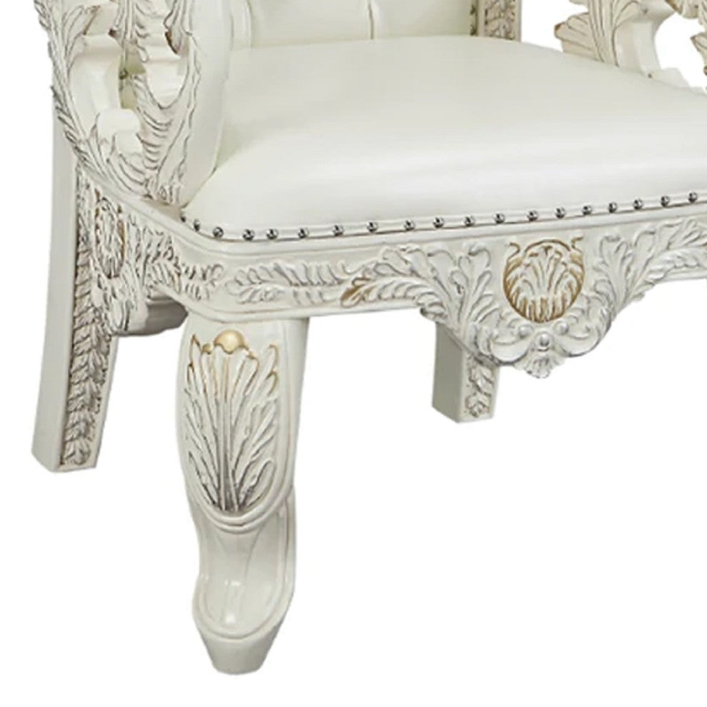 Benzara BM275675 Classic Vegan Leather Royal Armchair, Acrylic Diamond, White