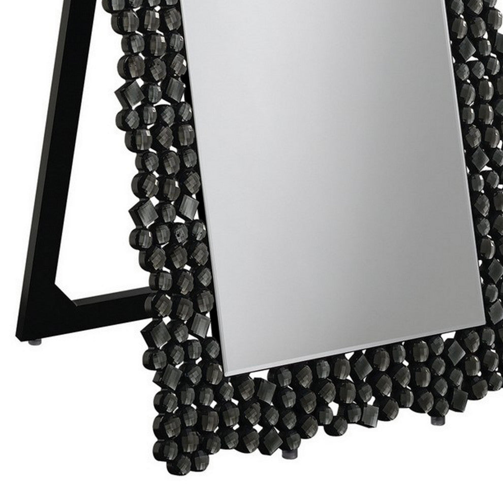 Benzara BM282016 Classic Portrait Floor Mirror, Rhinestone Inlay, Cheval, Black