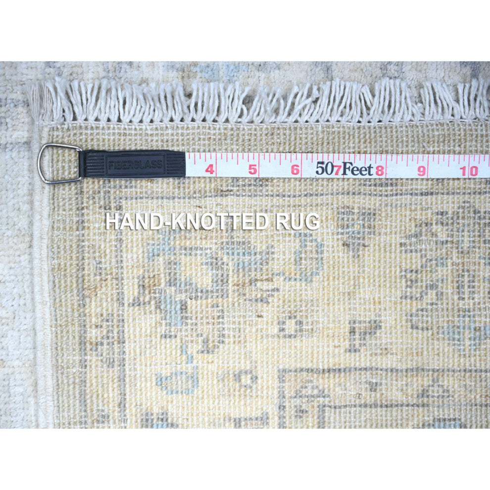 Ice Gray Peshawar Washed Out Faded Wool Hand Knotted Oriental Rug, 2'8"x12'2"