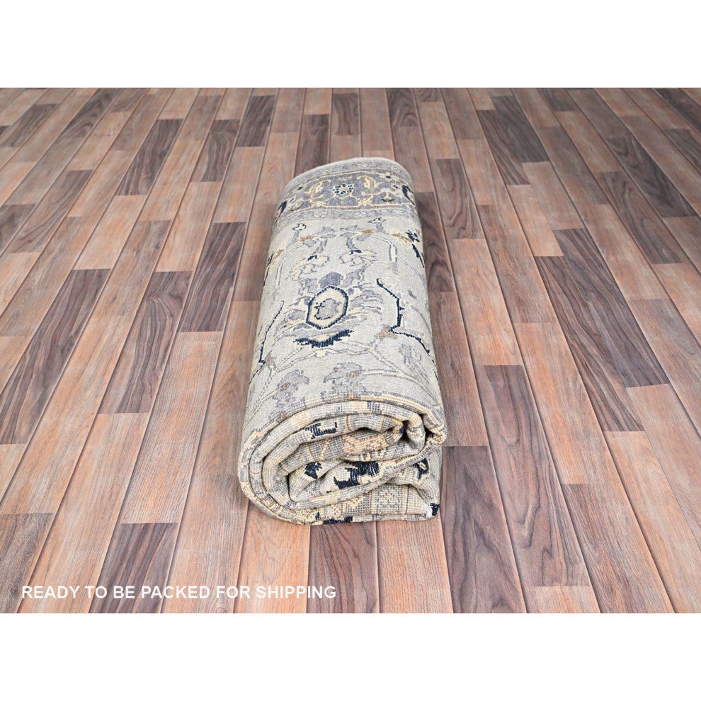 Gray, Serapi Heriz Design, Soft Wool, Hand Knotted, Oriental Rug, 6'x8'9"