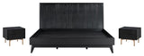 3 Pieces Bedroom Set, King Panel Headboard Bed & 2 Nightstand, Black Brushed Oak