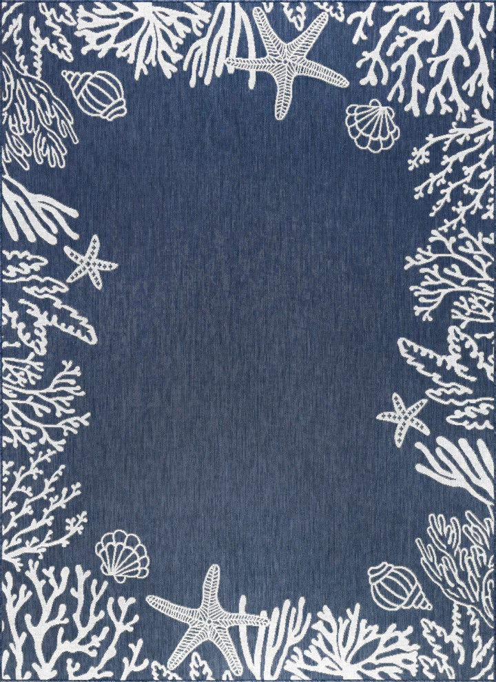 Biscayne Novelty Coastal Navy/Cream Rectangle Indoor/Outdoor Area Rug, 8'x10'