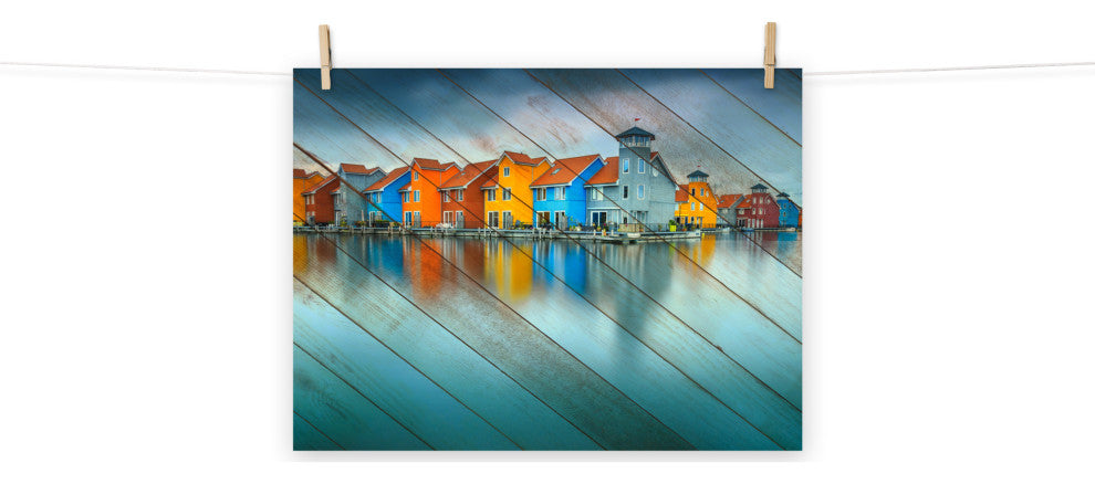 Faux Wood Blue Morning at Waters Edge Groningen Unframed Wall Art Prints, 18" X 24"