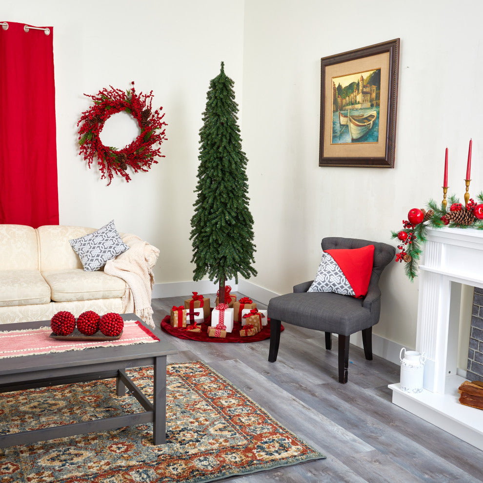 7' Grand Alpine Faux Christmas Tree With 950 Bendable Branches on Natural Trunk