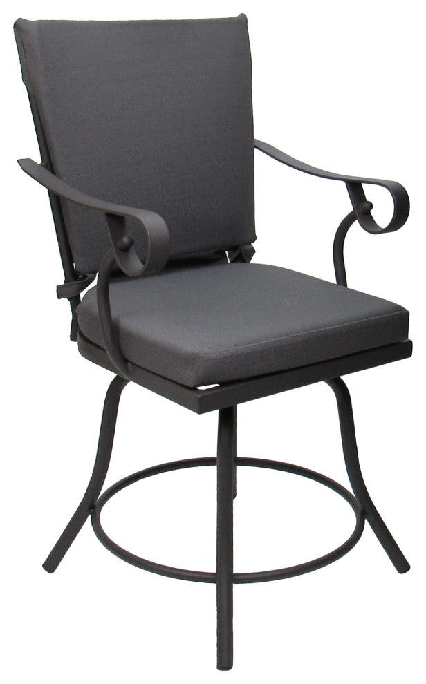 Outdoor/Indoor Patio Swivel Dining Chair Jamey With Arms, Dark Gray Linen - Gray