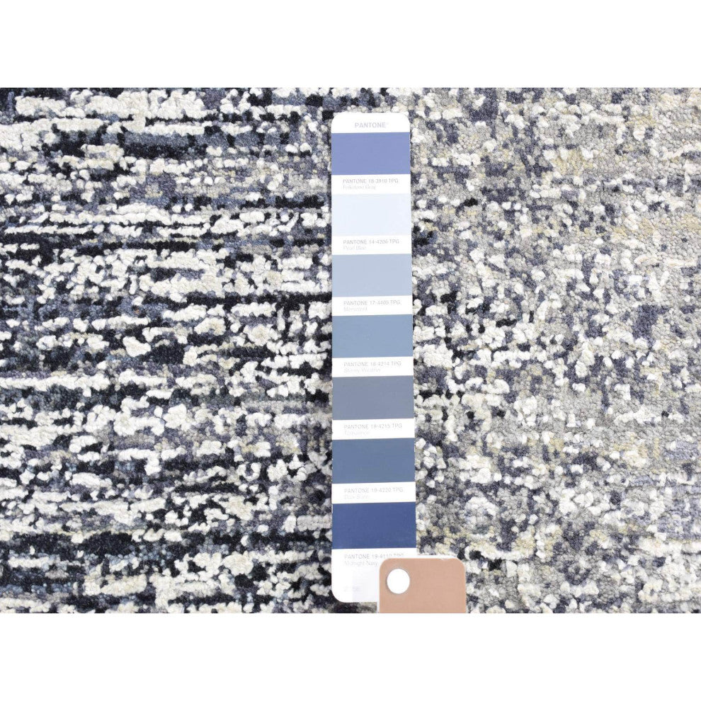Black Pure Silk and Wool Modern Design Hand Knotted Mat Rug, 3'0" x 5'0"