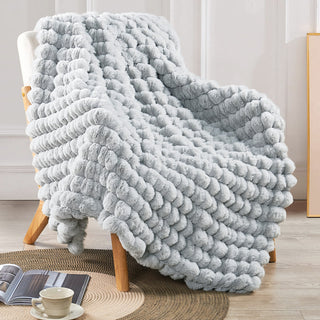 Spandex Striped Heavy Faux Fur Throw Blanket, Silver Grey