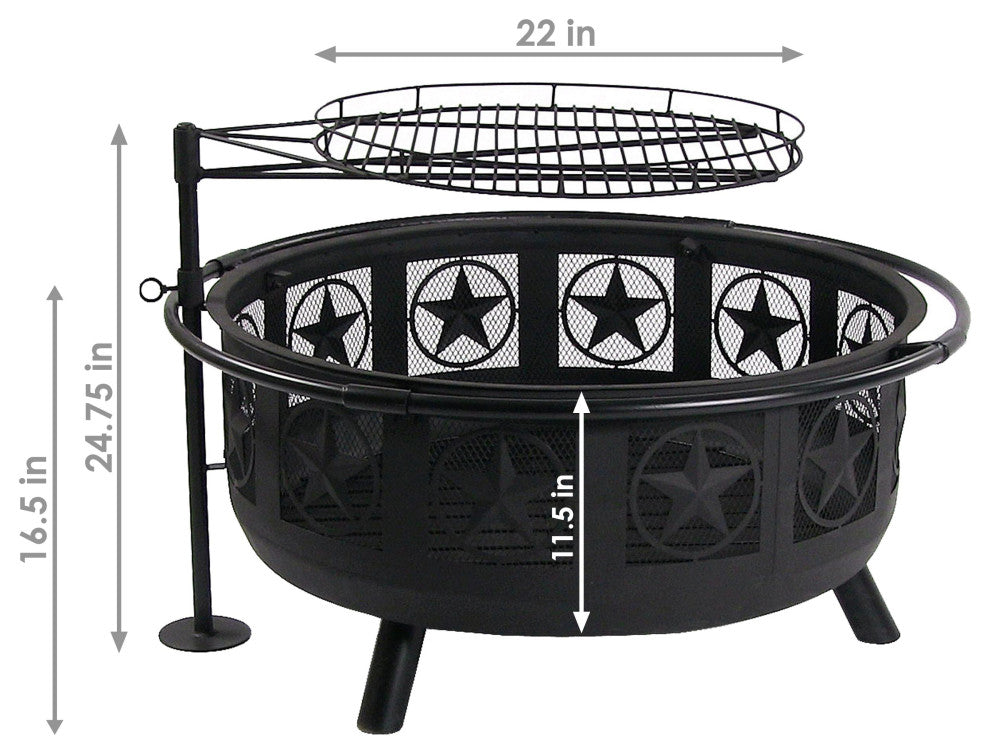 Sunnydaze 30" Black All Star Fire Pit With Cooking Grate and Spark Screen