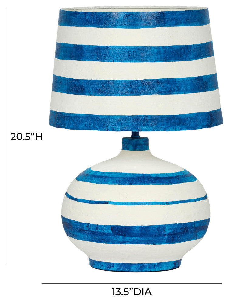 Positano Blue Striped Papier Mache Table Lamp
