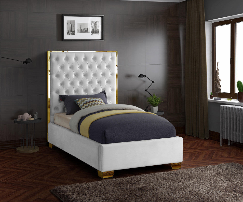 Lana Velvet Bed, White, Twin
