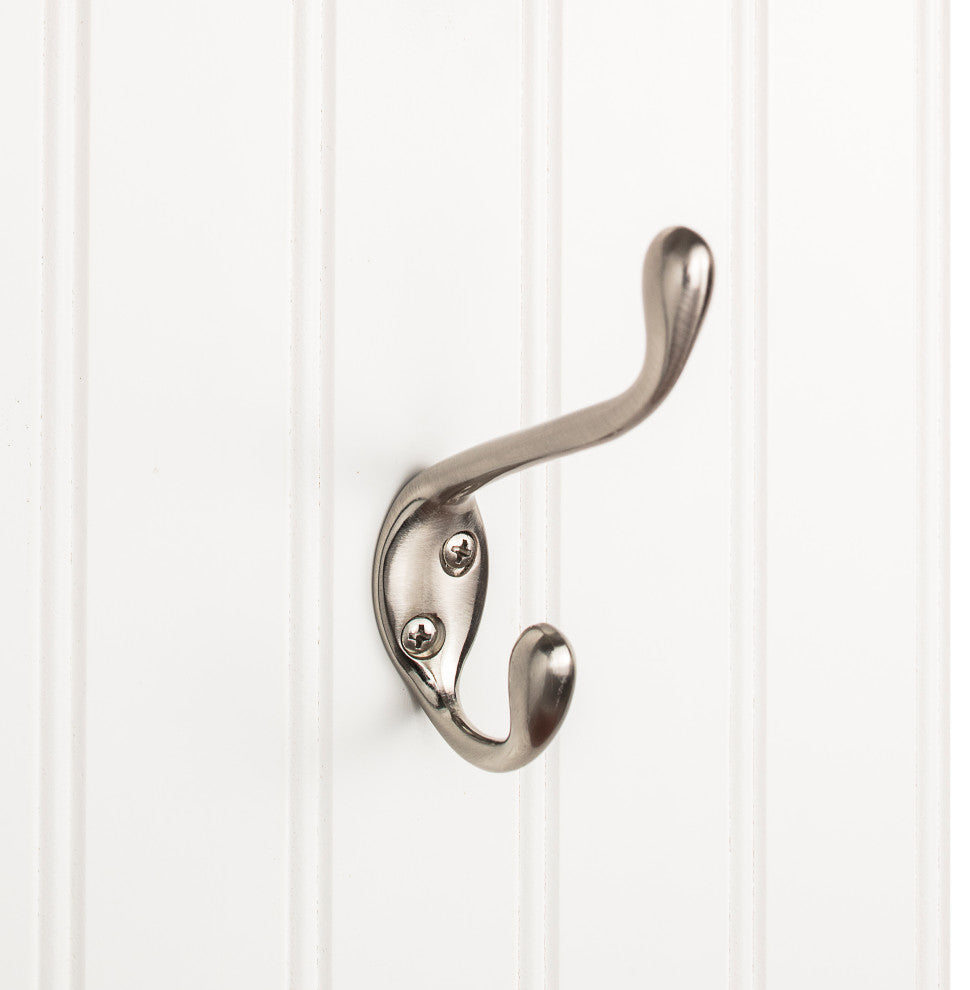 4-1/2" Double zinc wall mount hook. Finish: SN.
