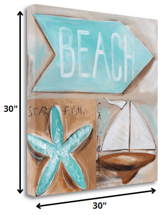 30" Starfish Sailboat and Beach Sign Giclee Wrap Canvas Wall Art