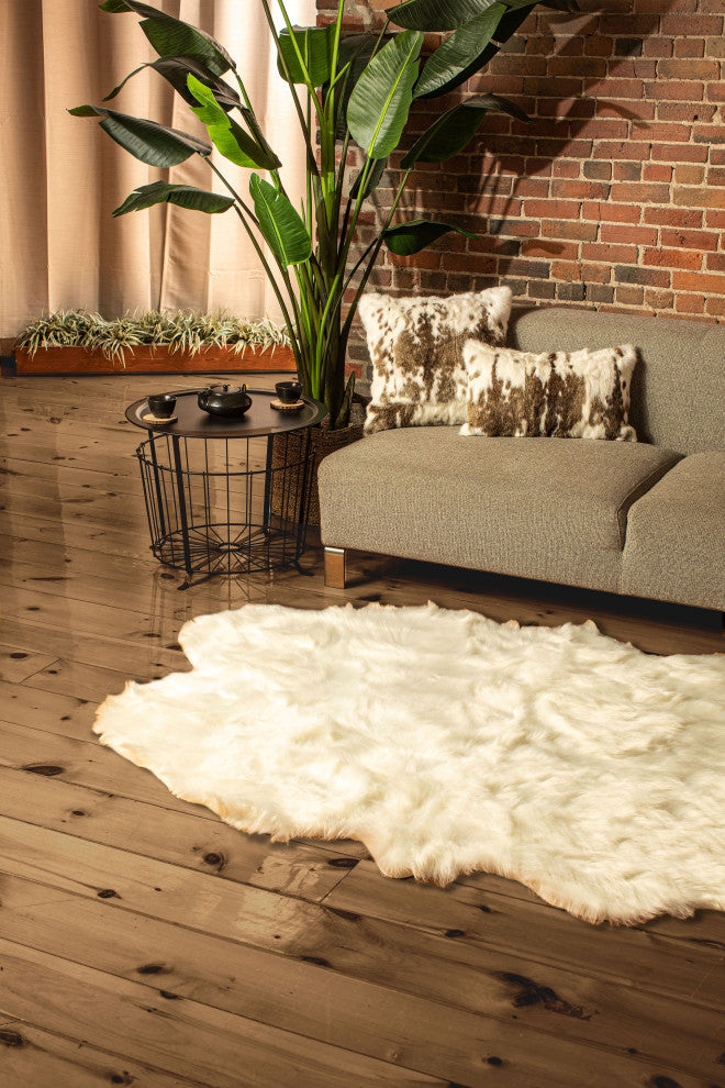 Gordon Faux Sheepskin Rug, Off-White, 4'x6'