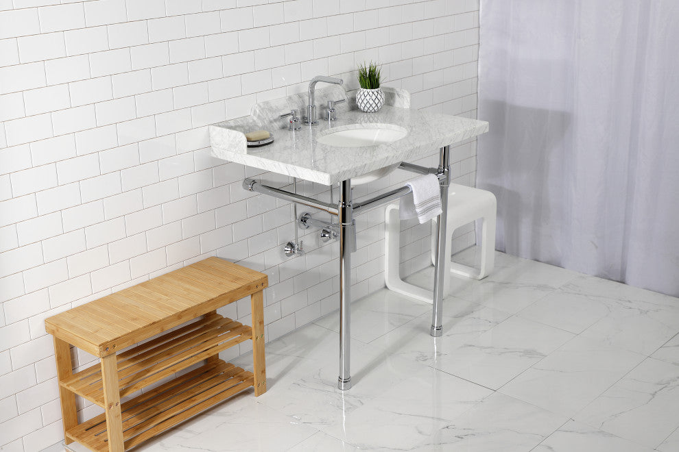 Kingston Brass LMS36M81ST 36" Carrara Marble Console Sink, Legs
