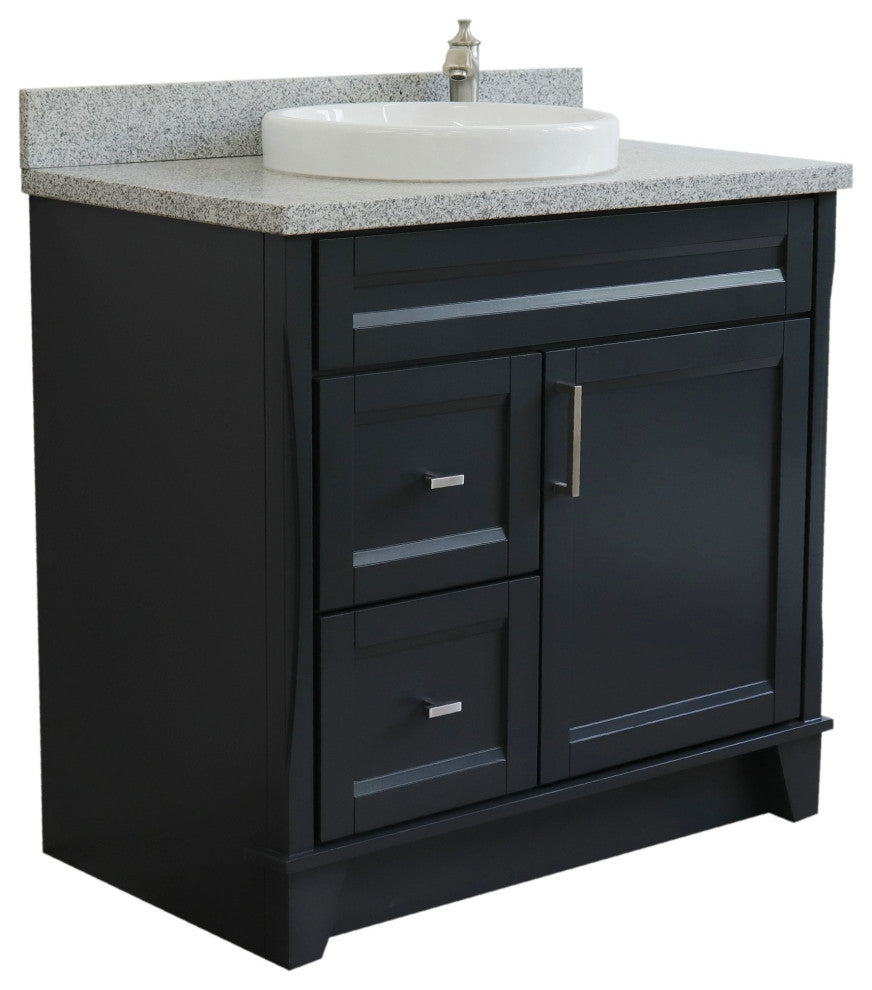 37" Single Sink Vanity, Dark Gray Finish With Gray Granite