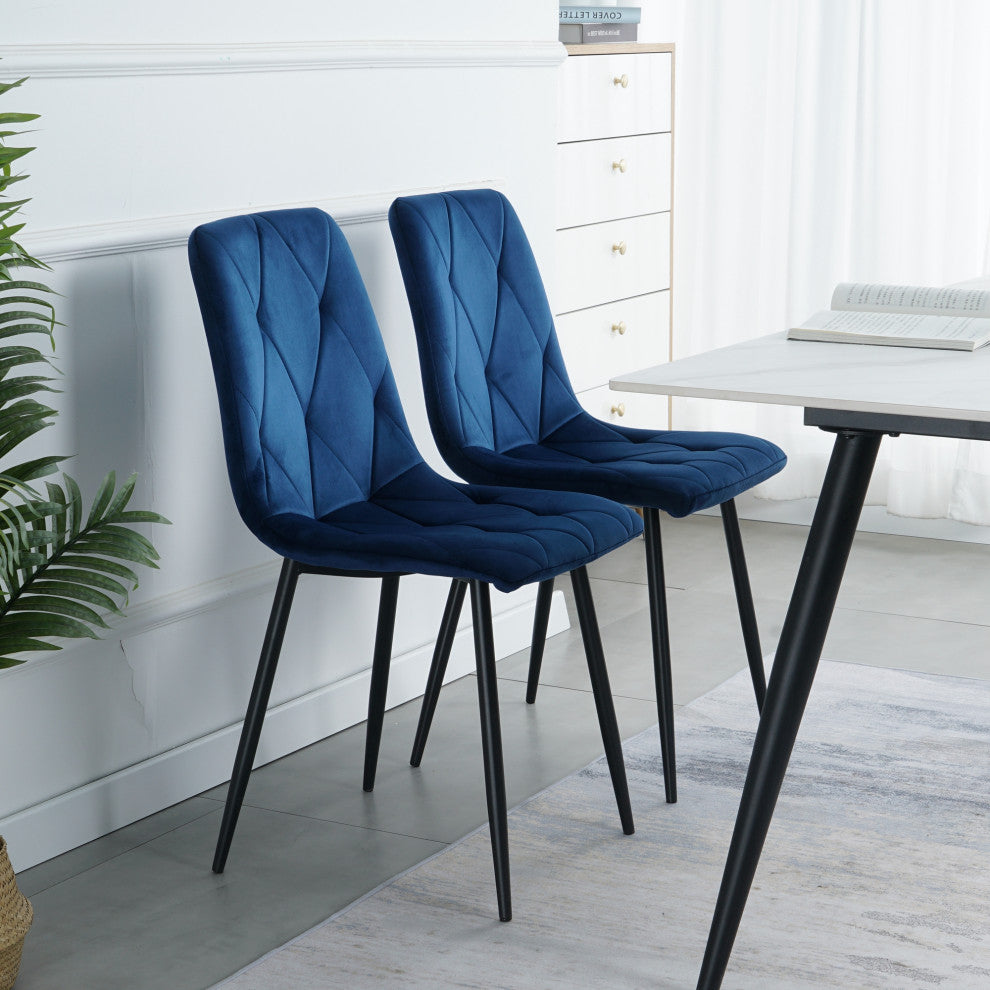 15 in.W Indoor Dining Velvet 4-Chair with Cushions and Metal Legs, Blue