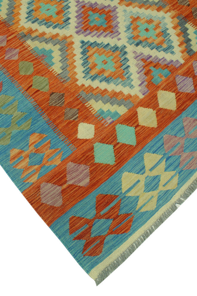 Sangat Flatweave Njemile Rust/Blue Rug, 5'0 x 6'10
