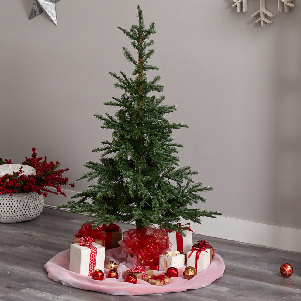 5' Layered Washington Spruce Faux Xmas Tree W/ Clear Lights & Bendable Branches