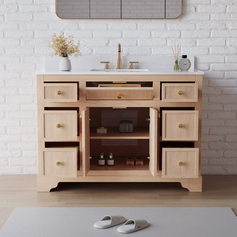 Solid Wood Bathroom Vanity with Carrara White Quartz Top, CUPC-certified Sink, 48"