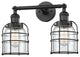 2-Light Small Bell Cage 18" Bath Fixture, Matte Black, Glass: Clear